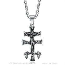 Pendentif Croix de Caravaca Acier Argent Vieilli bobijoo
