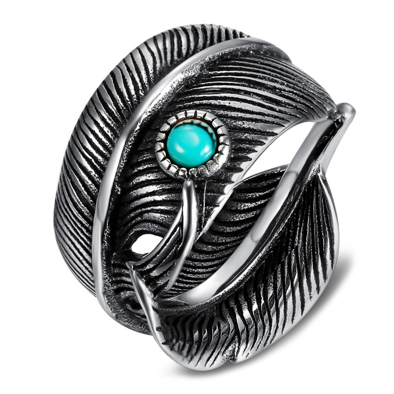 Chevalière Bague Motard Plume Turquoise US bobijoo