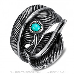 BA0392 BOBIJOO Jewelry US Turquoise Feather Biker Ring Siegel