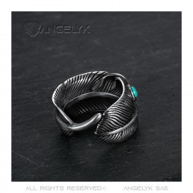 BA0392 BOBIJOO Jewelry Sello de anillo de motociclista con plumas de turquesa de EE. UU.