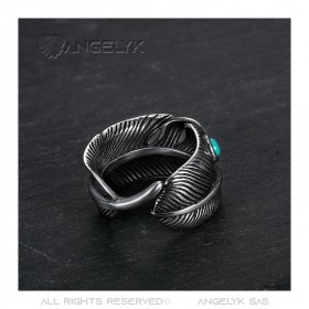 BA0392 BOBIJOO Jewelry US Turquoise Feather Biker Ring Signet