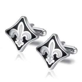 BM0018 BOBIJOO Gioielli Gemelli Fleur de Lys Argento Nero Bianco