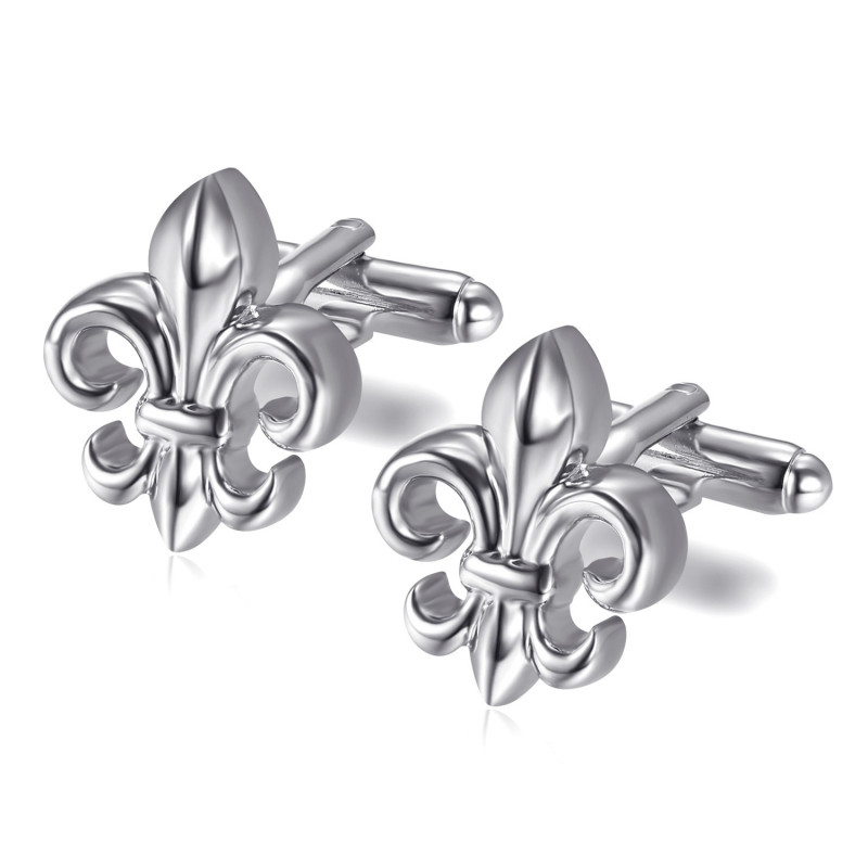 BM0025S BOBIJOO Jewelry Fleur-de-Lys Silber Manschettenknöpfe