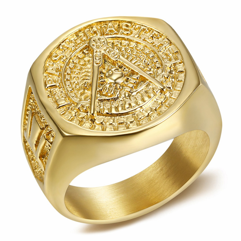 BA0011 BOBIJOO Jewelry Chevaliere Ring Stahl Gold vergoldet feine Freimaurerei