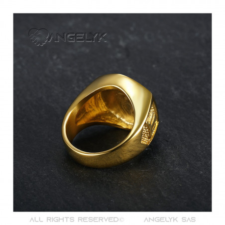 BA0011 BOBIJOO Jewelry Chevaliere Ring Steel Gilded Gold Fine Freemasonry