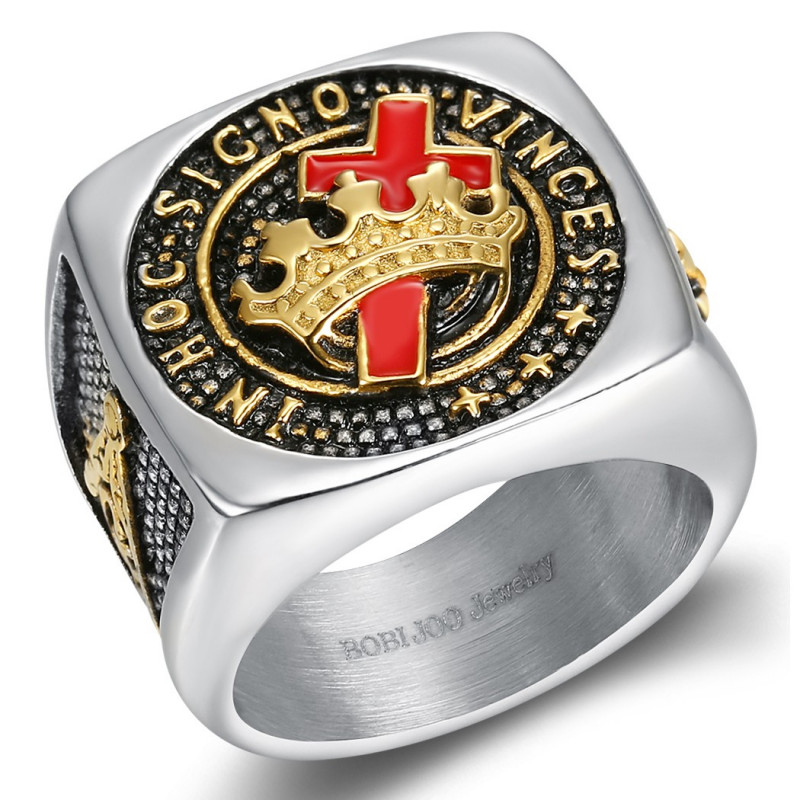 BA0133 BOBIJOO Jewelry Templer Siegelring Freimaurerei In Hoc Signo Vinces