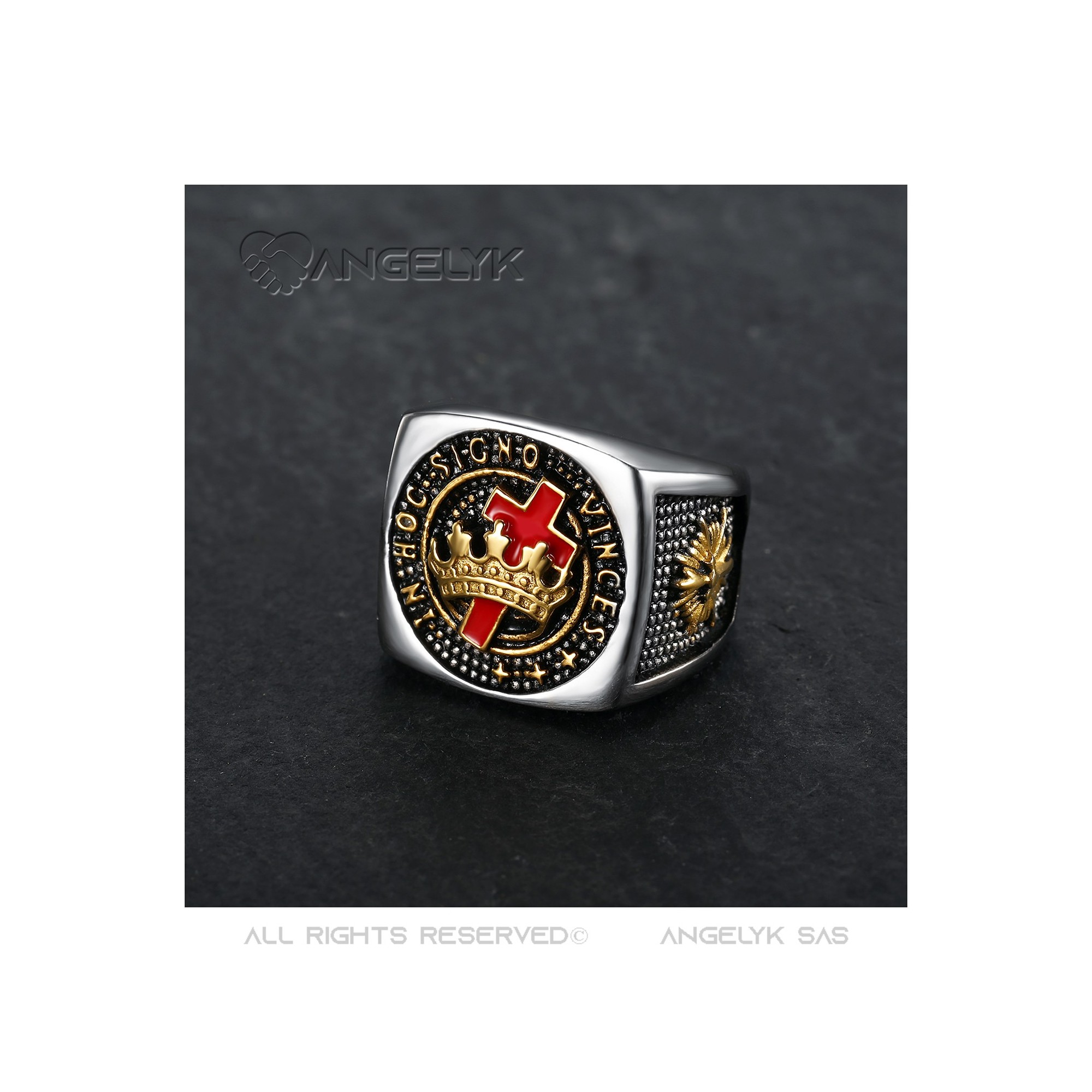 Anello Con Simboli Massoneria Anello Uomo Massone In Acciaio Inox - Logo Massonico Rotondo, Nero E Oro, Cristallo, Taglie 8-13 Double Master - Foto 5