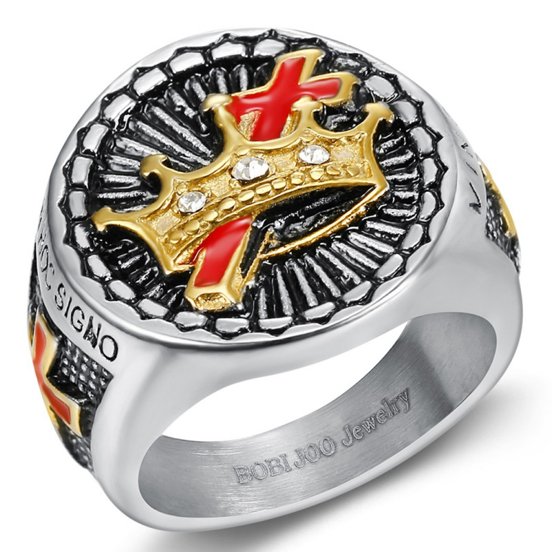 BA0134 BOBIJOO Jewelry Anillo De Sello Redondo Mason Templario En Hoc Signo Vinces