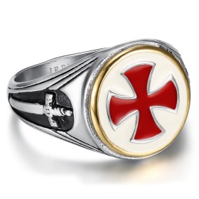 Bague templier Homme Chevalière Vintage Croix Rouge Epée bobijoo