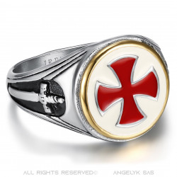 BA0180 BOBIJOO Jewelry Herren Templer Ring Siegelring Vintage Rotes Kreuz Schwert