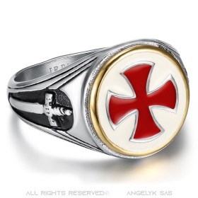 BA0180 BOBIJOO Jewelry Men's Templar Ring Signet Ring Vintage Red Cross Sword