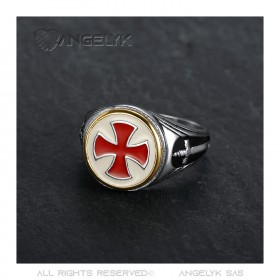 BA0180 BOBIJOO Jewelry Men's Templar Ring Signet Ring Vintage Red Cross Sword