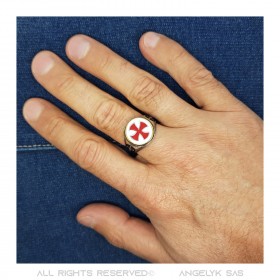 BA0180 BOBIJOO Jewelry Men's Templar Ring Signet Ring Vintage Red Cross Sword