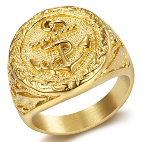 BA0251 BOBIJOO Jewelry Siegelring Goldener Ring Mann Anker Navy Gold Eagle Nation