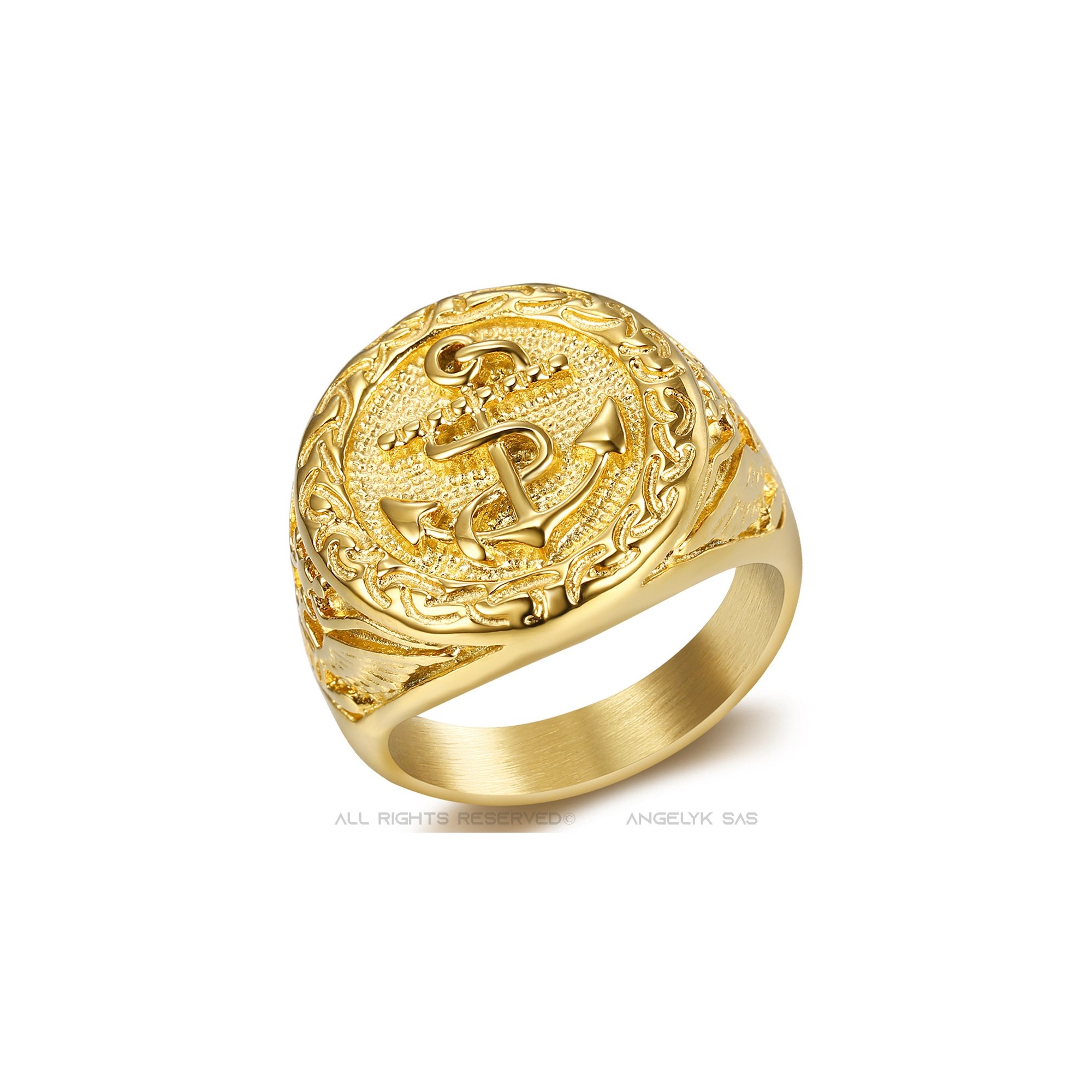 BOBIJOO Jewelry Chevalière Bague Dorée Homme Ancre Marine Or