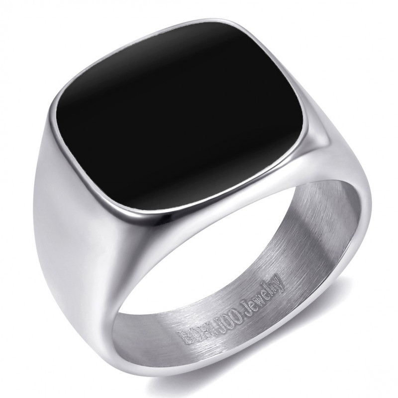 BA0316 BOBIJOO Jewelry Signet Ring Cabochon Enamelled Steel Silver BA0316 BOBIJOO Jewelry Signet Ring Cabochon Enamelled Steel Silver