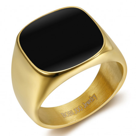 BA0317 BOBIJOO Jewelry Signet Ring Cabochon Enamelled Steel Golden