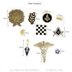 PIN0034 BOBIJOO Jewelry Lote de 10 pines del tema de la masonería