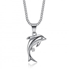PEF0006 BOBIJOO Jewelry 316L Stahl Delphin Anhänger Diamant Silber