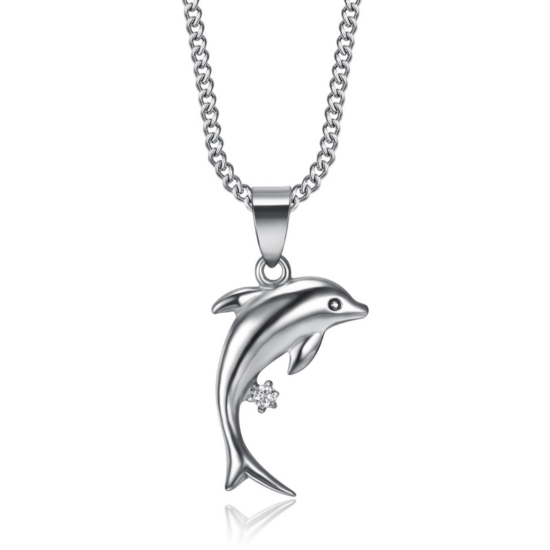 PEF0006 BOBIJOO Jewelry 316L Steel Dolphin Pendant Diamond Silver