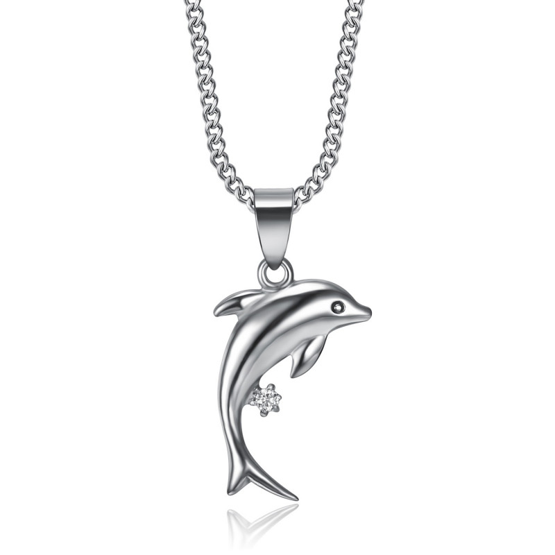 Pendentif Dauphin Acier 316L Argent diamant bobijoo