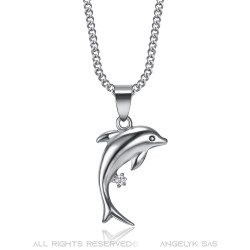 PEF0006 BOBIJOO Jewelry 316L Steel Dolphin Pendant Diamond Silver