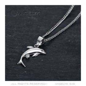 PEF0006 BOBIJOO Jewelry 316L Steel Dolphin Pendant Diamond Silver