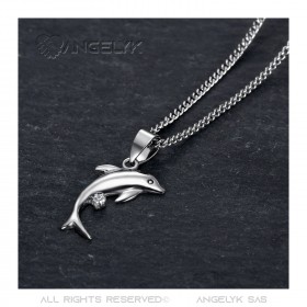 PEF0006 BOBIJOO Jewelry Colgante de delfín de acero 316L Plata de diamante