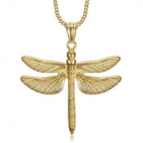 PEF0009 BOBIJOO Jewelry Large Dragonfly Pendant Necklace 316L Steel Gold