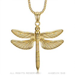 Collier Pendentif Grande Libellule Acier 316L Or bobijoo