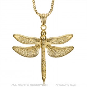 Collier Pendentif Grande Libellule Acier 316L Or bobijoo