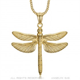 PEF0009 BOBIJOO Jewelry Große Libelle Anhänger Halskette 316L Stahl Gold