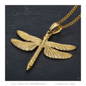 PEF0009 BOBIJOO Jewelry Collar con colgante de libélula grande Acero 316L Oro