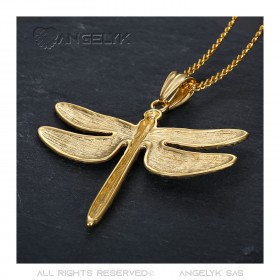PEF0009 BOBIJOO Jewelry Large Dragonfly Pendant Necklace 316L Steel Gold