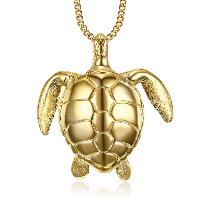 PEF0010 BOBIJOO Jewelry Große Schildkröte Anhänger Halskette 316L Stahl Gold