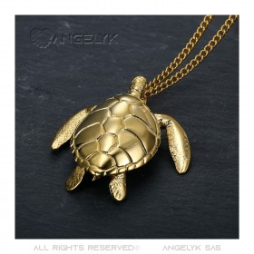 Collier Pendentif Grande Tortue Acier 316L Or bobijoo