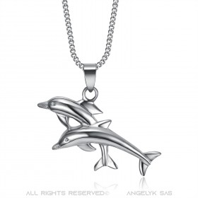 PEF0011 BOBIJOO Coppia di ciondoli di gioielli Dolphin Love Acciaio 316L Argento