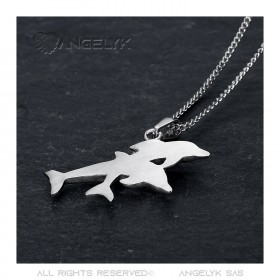 PEF0011 BOBIJOO Coppia di ciondoli di gioielli Dolphin Love Acciaio 316L Argento