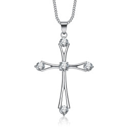 PEF0012 BOBIJOO Jewelry Collar Colgante Cruz Latina Conjunto de Acero con Diamantes de Imitación