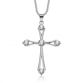 PEF0012 BOBIJOO Jewelry Collar Colgante Cruz Latina Conjunto de Acero con Diamantes de Imitación