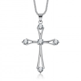 PEF0012 BOBIJOO Jewelry Halskette Anhänger Latin Cross Steel Set mit Strasssteinen