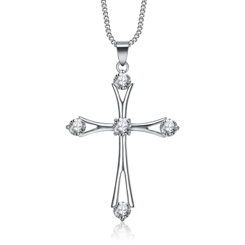 PEF0012 BOBIJOO Jewelry Halskette Anhänger Latin Cross Steel Set mit Strasssteinen