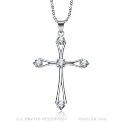 Collier Pendentif Croix Latine Acier Sertie Strass bobijoo