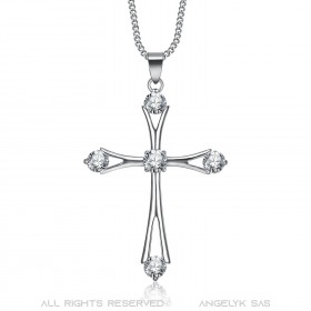 Collier Pendentif Croix Latine Acier Sertie Strass bobijoo