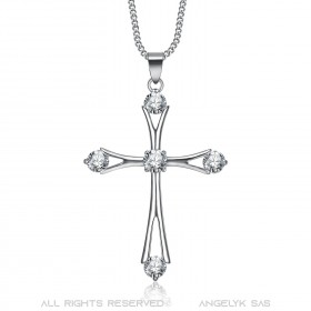 PEF0012 BOBIJOO Jewelry Necklace Pendant Latin Cross Steel Set with Rhinestones