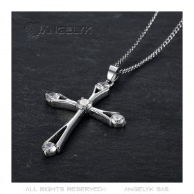 Collier Pendentif Croix Latine Acier Sertie Strass bobijoo