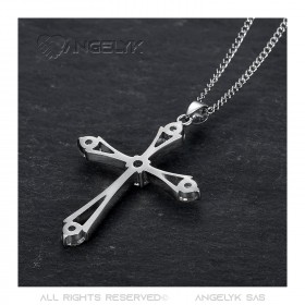 Collier Pendentif Croix Latine Acier Sertie Strass bobijoo