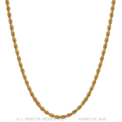 COH0027 BOBIJOO Jewelry Collar De Cadena Cuerda De Malla Torcida 3mm 55cm Acero Dorado