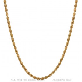 COH0027 BOBIJOO Jewelry Collar De Cadena Cuerda De Malla Torcida 3mm 55cm Acero Dorado