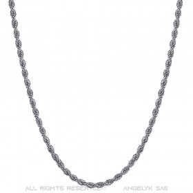 Chaîne Collier Maille Torsadé Corde 3mm 55cm Acier Argent bobijoo